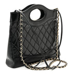 Shiny Crumpled Calfskin Quilted Mini 31 Shopping Bag Black