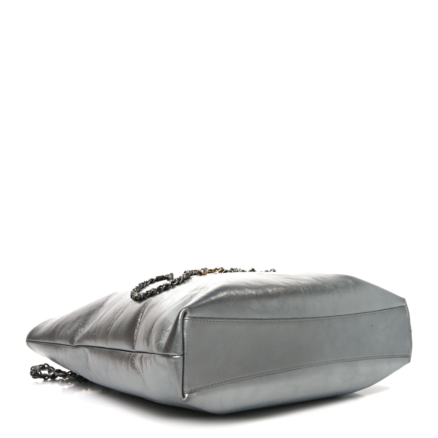 Metallic Crumpled Calfskin Chain 20s Signe Tote Silver