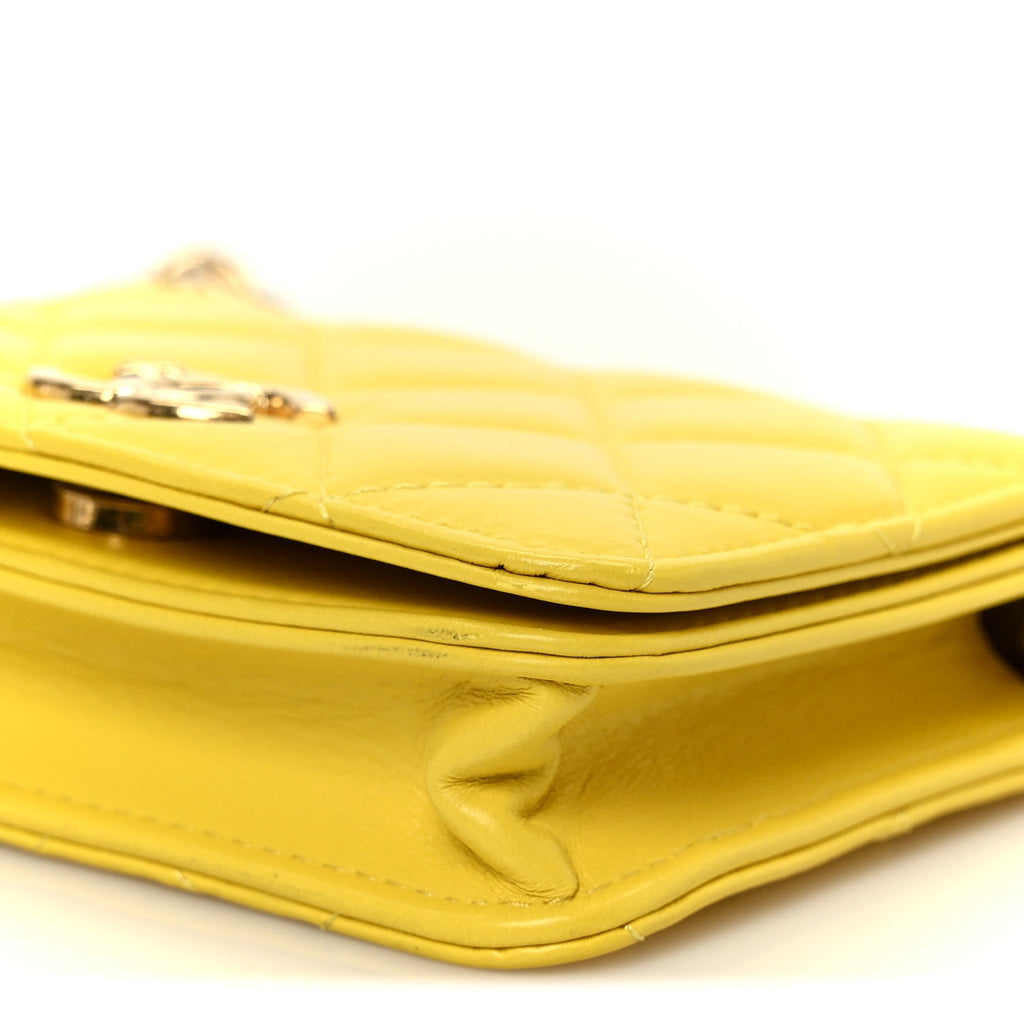 Lambskin Quilted Enamel Logo Flap Card Holder On Chain Yellow