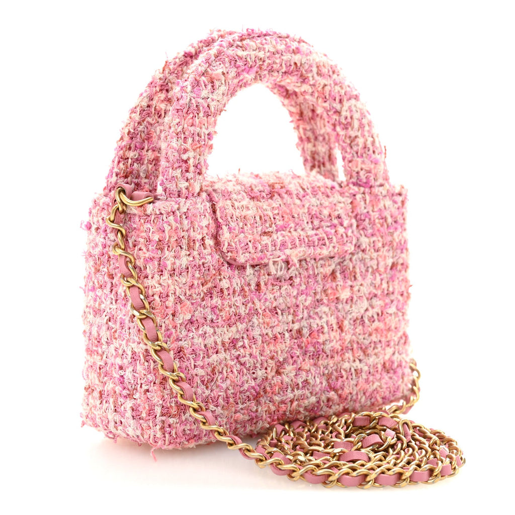 Tweed Quilted Mini Nano Kelly Shopper Pink