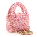 Tweed Quilted Mini Nano Kelly Shopper Pink