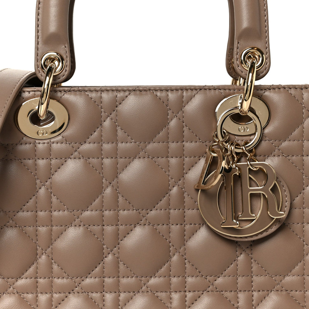 Lambskin Cannage Medium Lady Dior Warm Taupe