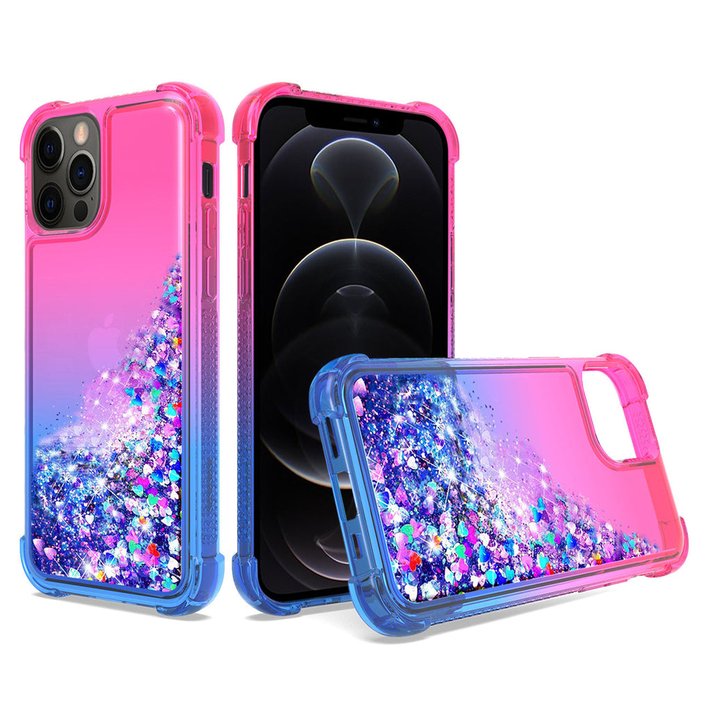 Shiny Flowing Glitter Liquid Bumper Case For Apple Iphone 12/Iphone 12 Pro In Pink