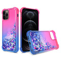 Shiny Flowing Glitter Liquid Bumper Case For Apple Iphone 12/Iphone 12 Pro In Pink
