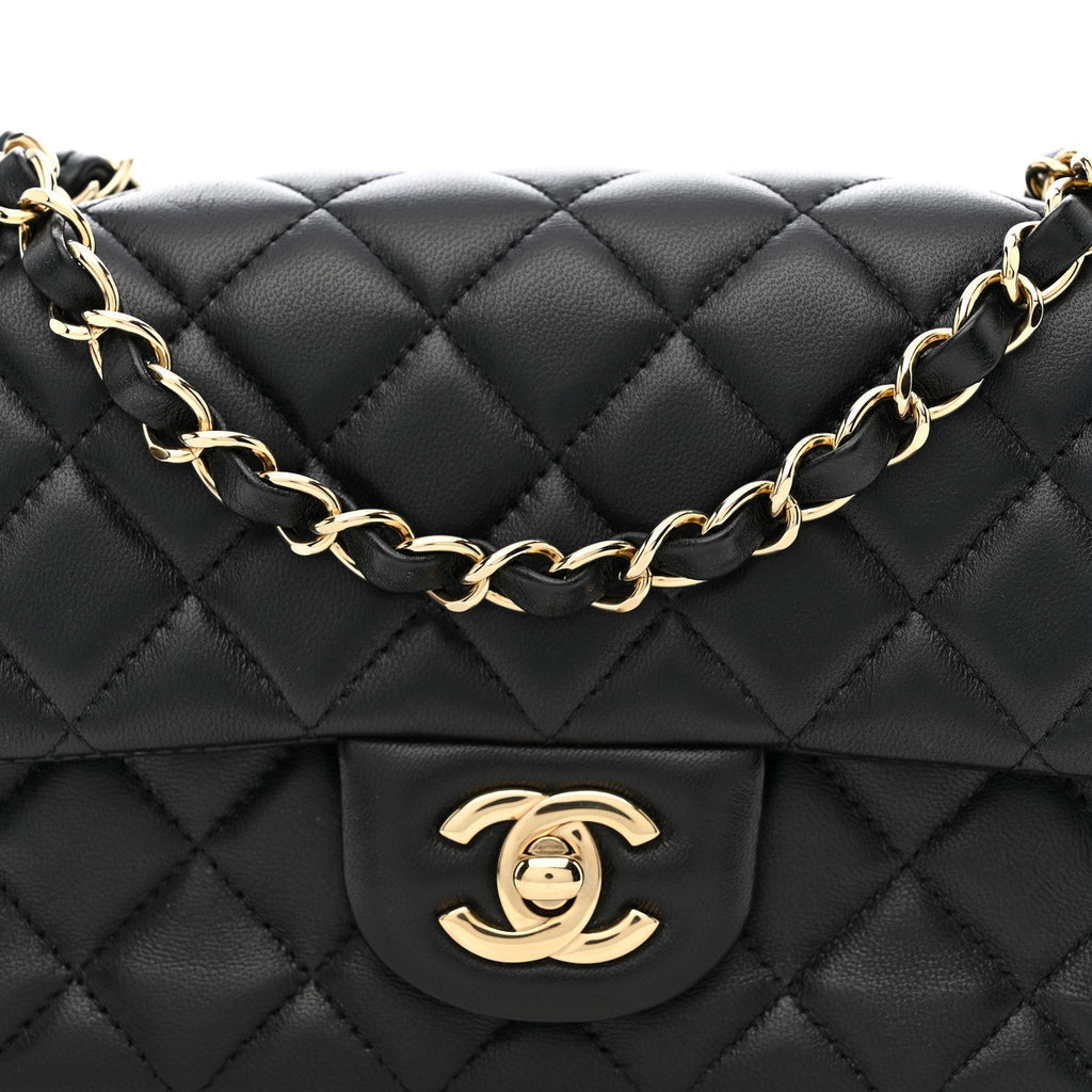 Lambskin Quilted Mini Rectangular Flap Black