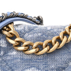 Sequin Quilted Medium Chanel 19 Flap Light Blue