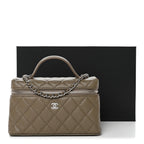 Caviar Quilted Top Handle Slim Vanity With Chain Dark Khaki