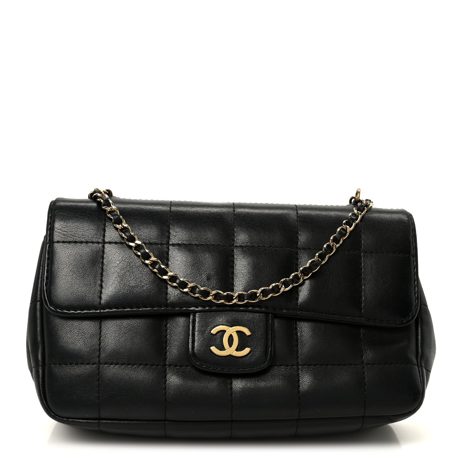 Lambskin Quilted Mini Chocolate Bar Flap Black