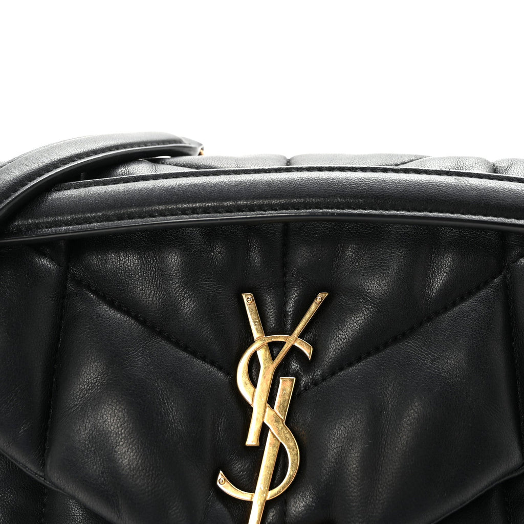 Lambskin Quilted Small Loulou Puffer Monogram Chain Satchel Black