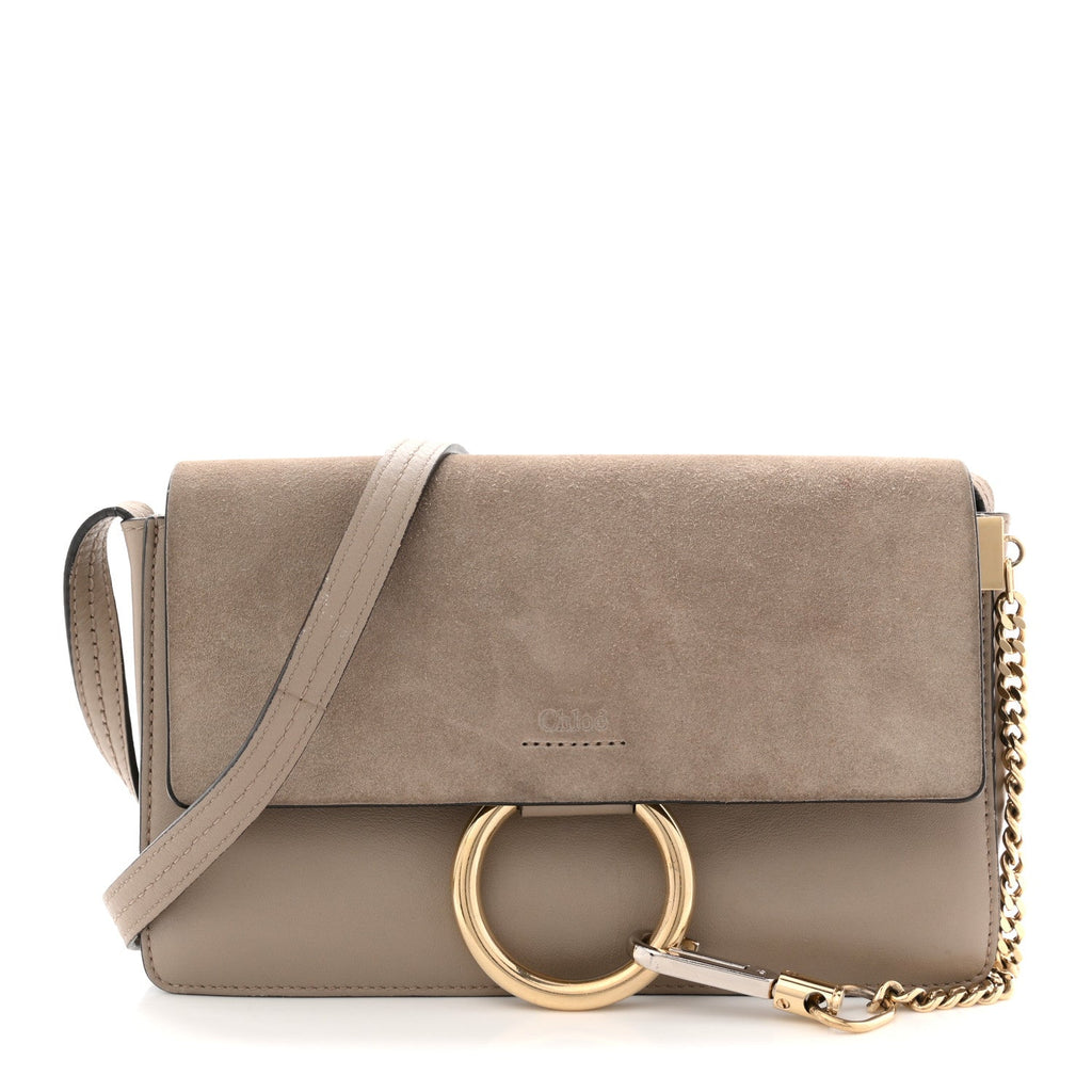 Suede Calfskin Small Faye Shoulder Bag Motty Grey