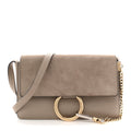 Suede Calfskin Small Faye Shoulder Bag Motty Grey