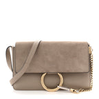 Suede Calfskin Small Faye Shoulder Bag Motty Grey