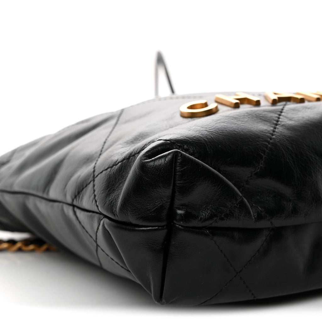 Shiny Calfskin Quilted Mini Chanel 22 Black
