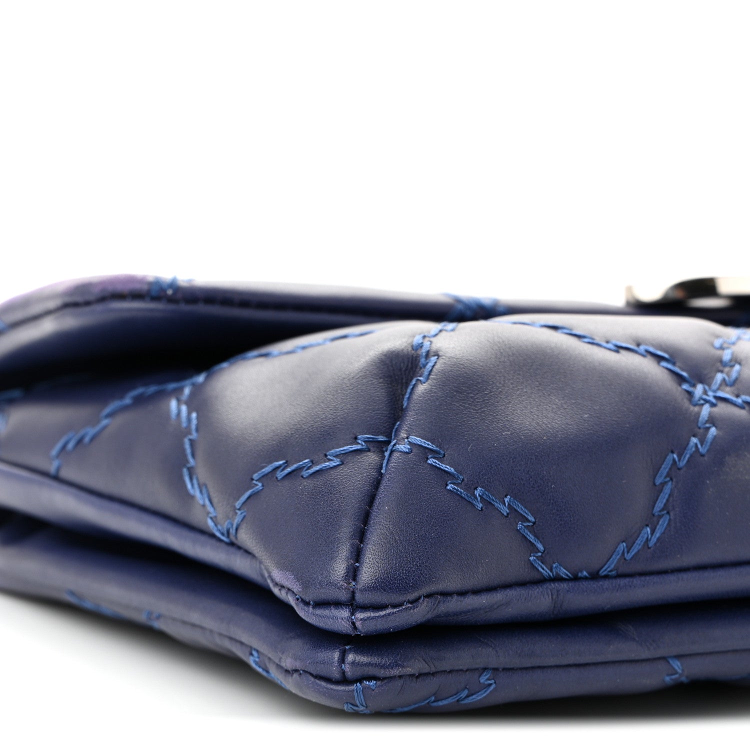 Calfskin Quilted Double Stitch Hamptons Clutch with Chain Blue