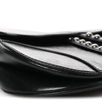 Shiny Crinkled Calfskin Studded Saddle Bag Black