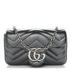 Metallic Lambskin Matelasse Mini GG Marmont Shoulder Bag Piombo