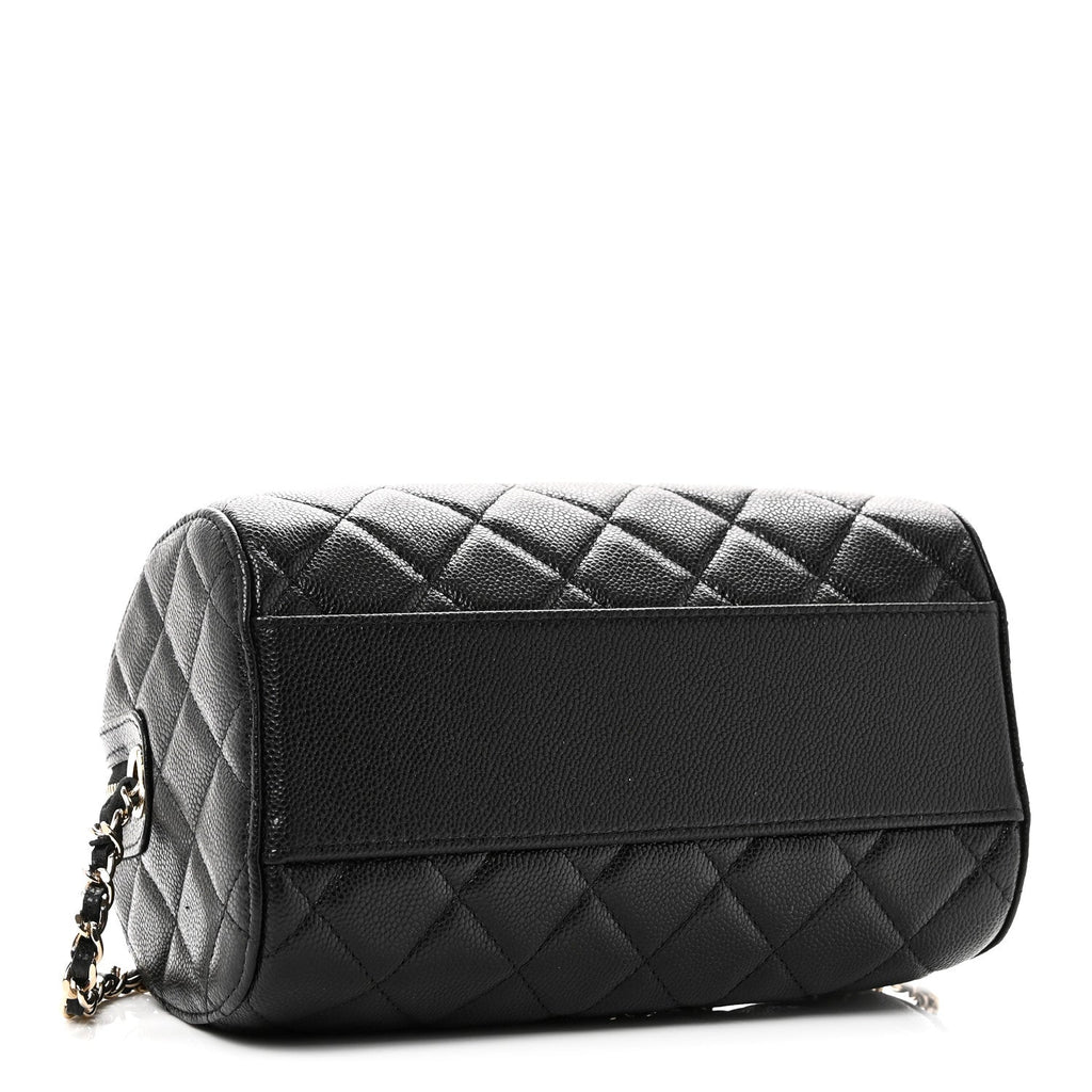 Caviar Quilted Barrel Clutch With Chain  Black