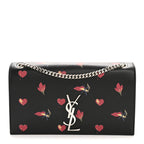 Calfskin Medium Heart Bolts Monogram Kate Satchel Black