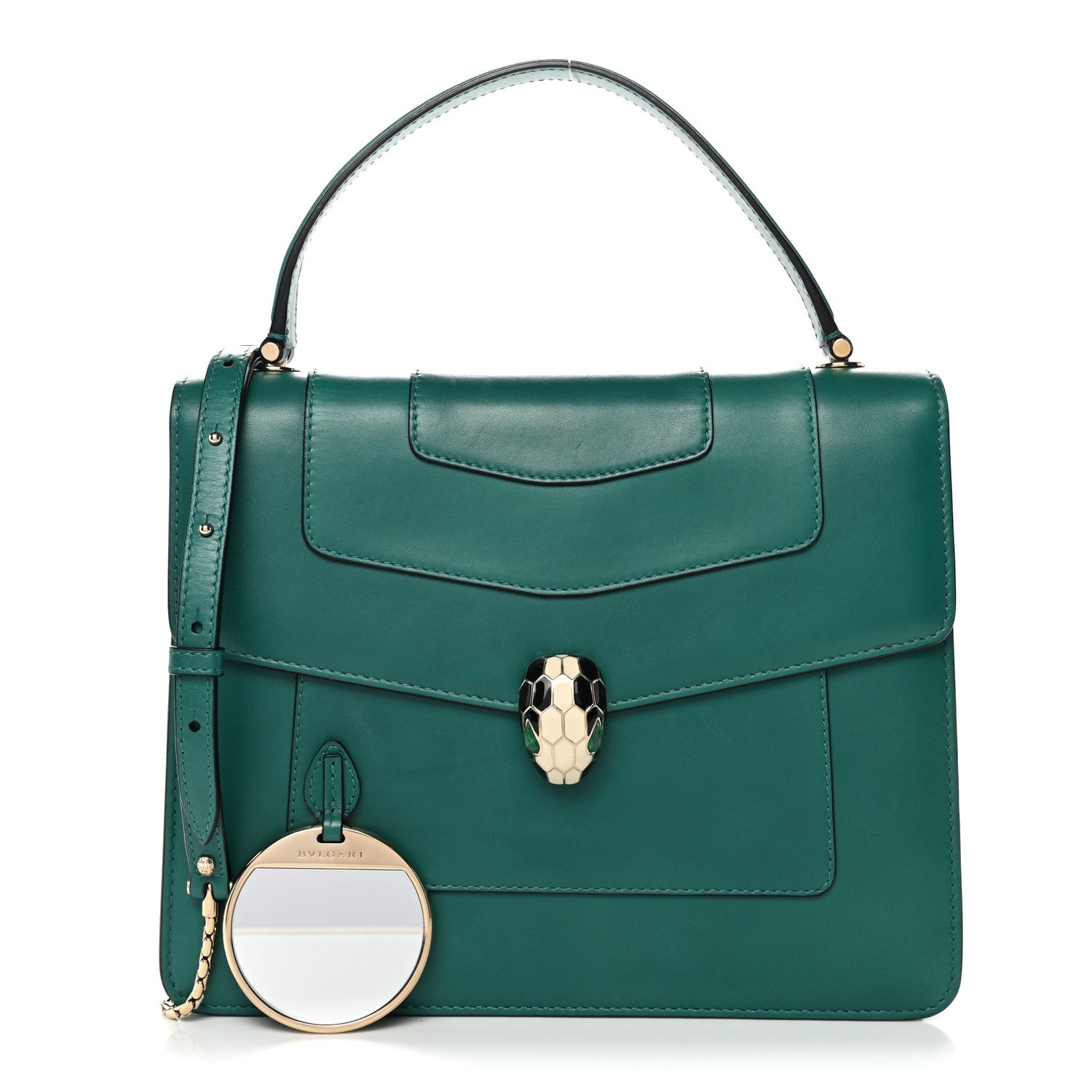 Calfskin Large Serpenti Forever Top Handle Emerald Green