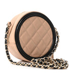Caviar Quilted Round Filigree Crossbody Beige Black