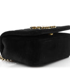 Velvet Quilted Crystal CC Mini Flap Black