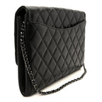 Lambskin Quilted Clutch With Chain Flap Black