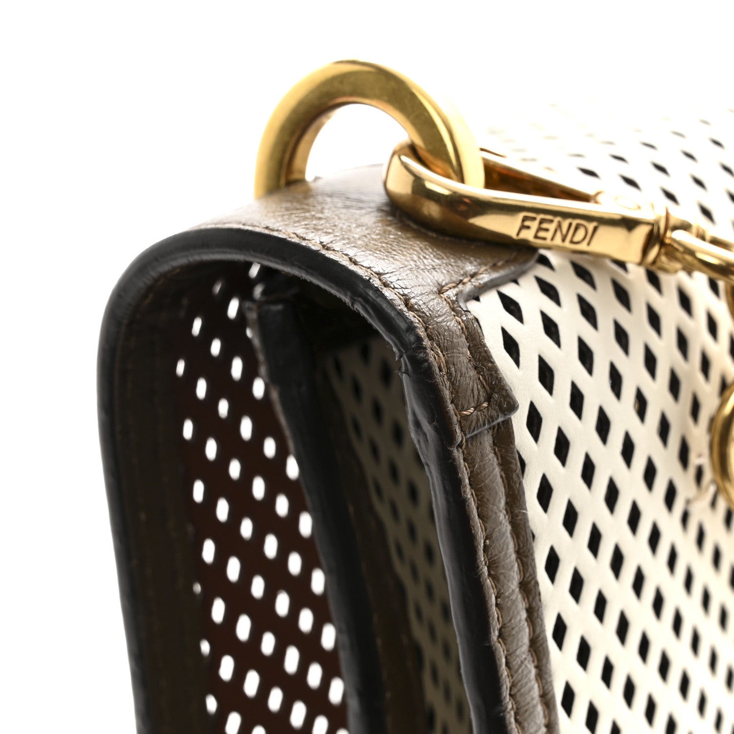 Vitello Liberty Glossy Lambskin F is Fendi Perforated Kan U Shoulder Bag White Ice Rust Maya