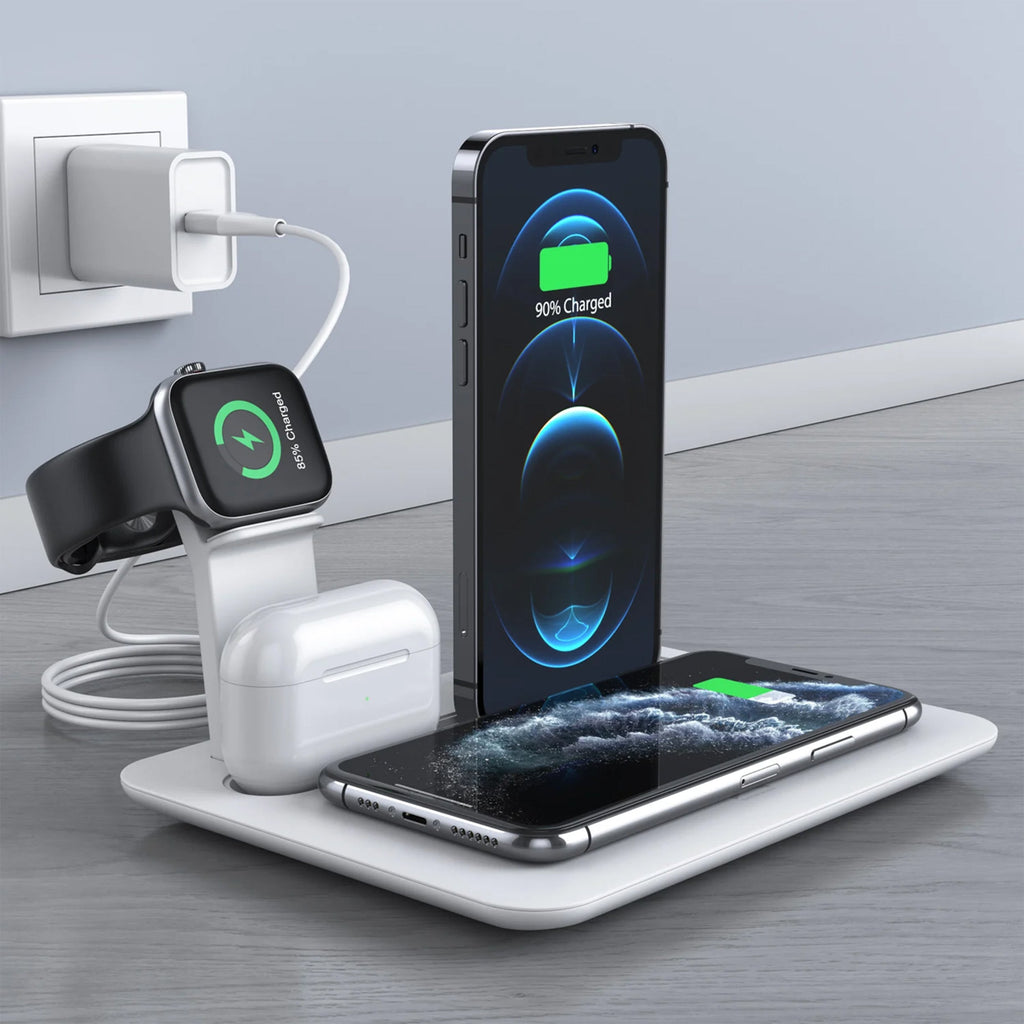 4 in 1 Fast Charge Wireless Charging Station in White