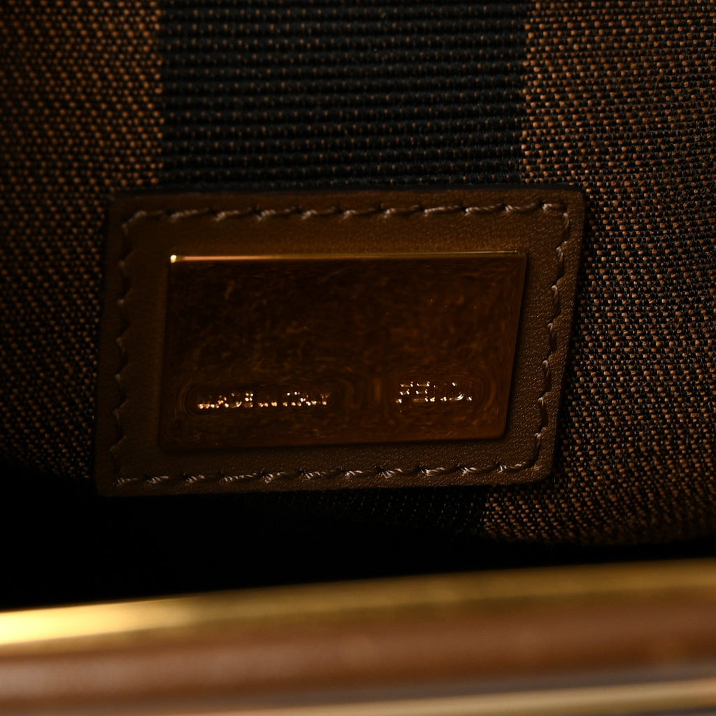 Vitello Morgan Fabric Jacquard Pequin Medium Peekaboo Iconic Satchel Foresta Tobacco Black