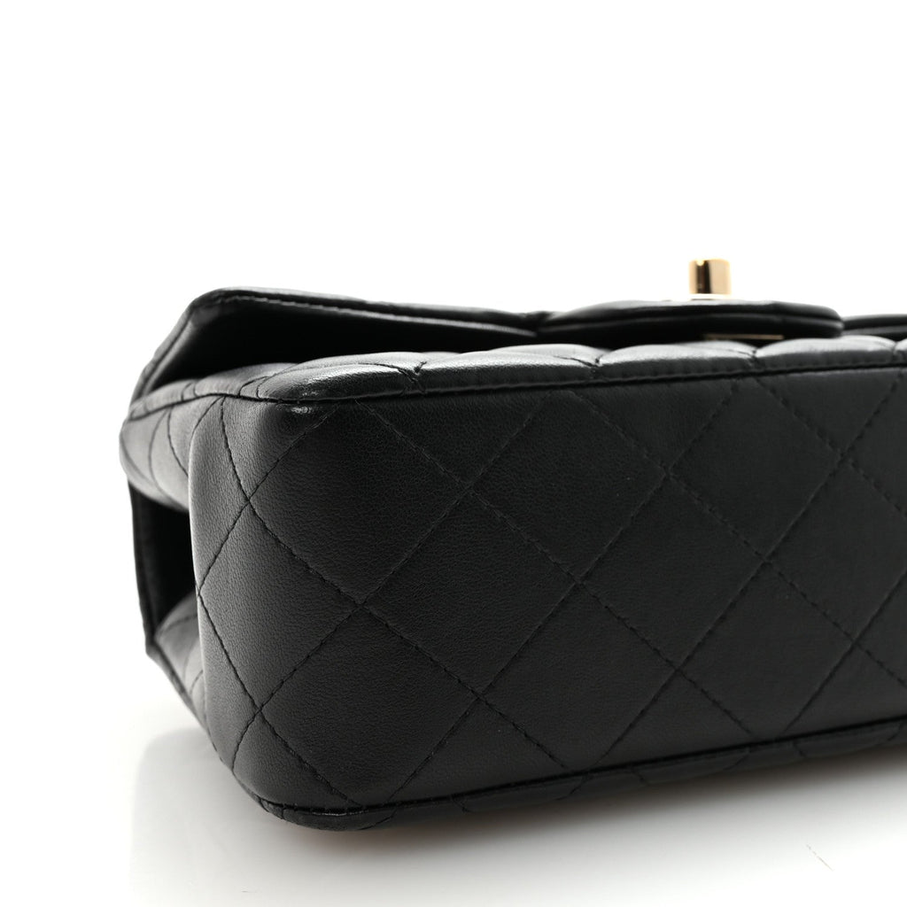 Lambskin Quilted Mini Top Handle Rectangular Flap Black