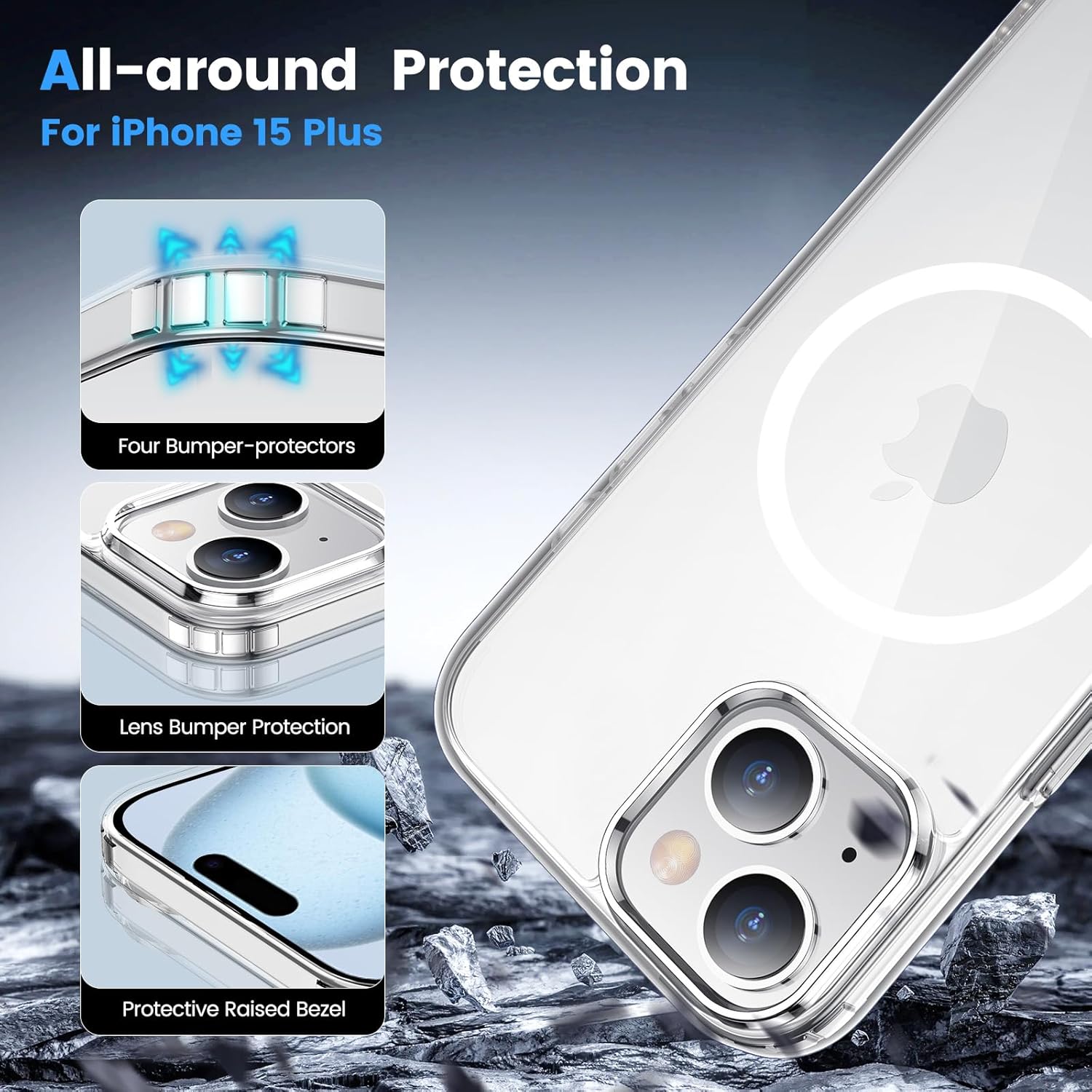Entronix [Magnetic] Case Compatible with iPhone 15 Plus - [Hard Back] Thick Clear