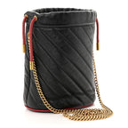 Vintage Effect Calfskin Matelasse Diagonal Mini Torchon GG Marmont 2.0 Bucket Bag Black Romantic Cherry