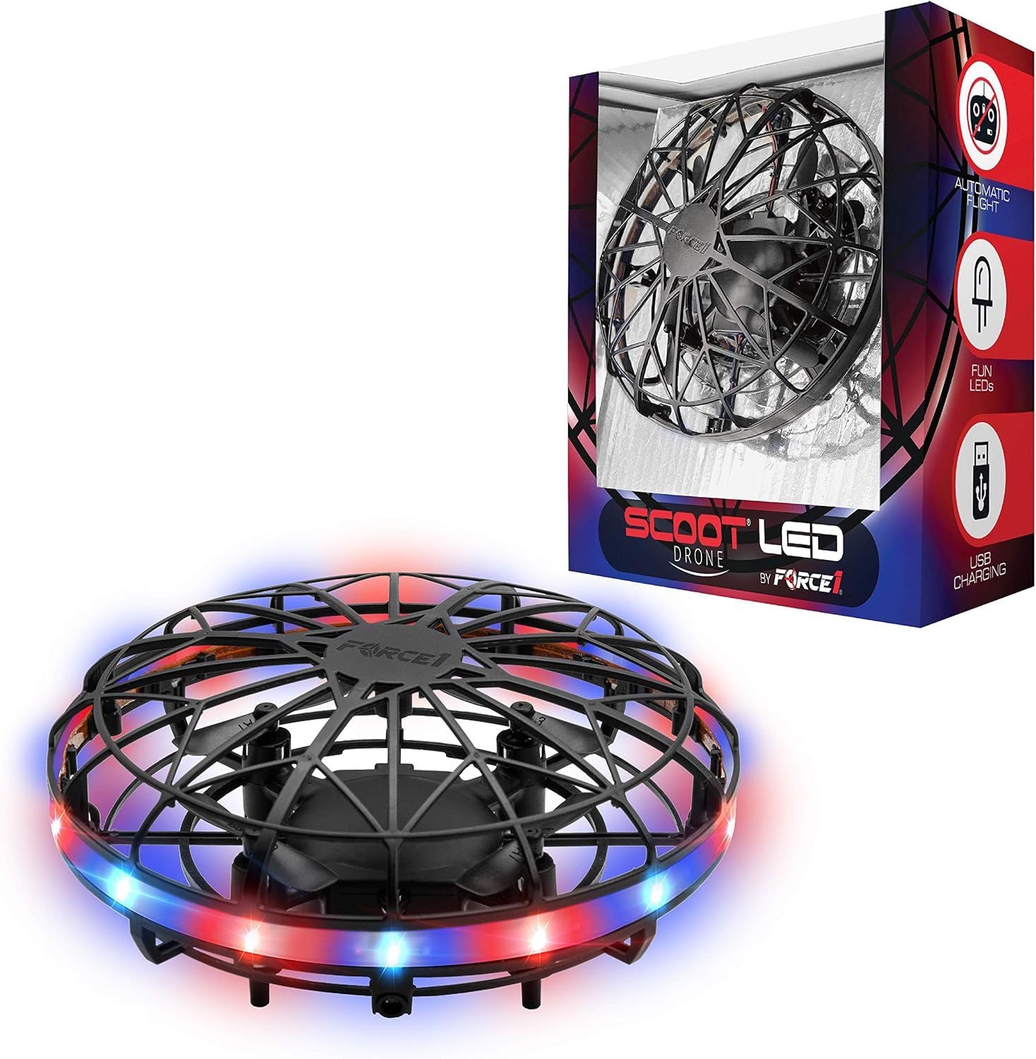 LED Hand Operated Drone for Kids or Adults - Hands Free Motion Sensor Mini Drones, Easy Indoor Flying Orb Ball Small UFO Toy for Boys and Girls (Red/Blue)