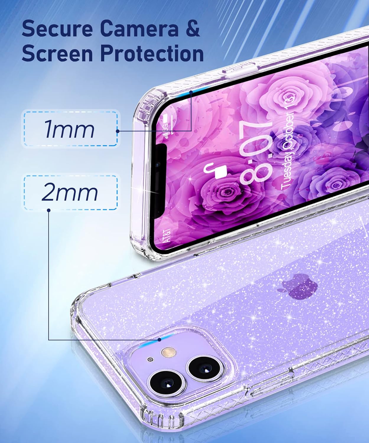 Entronix Case Compatible with iPhone 12/12 Pro - [Hard Back] Glitter Clear