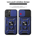 Kickstand Ring Holder With Slide Camera Cover Tpu Magnetic Car Mount For Apple Iphone 14 Plus In Blue