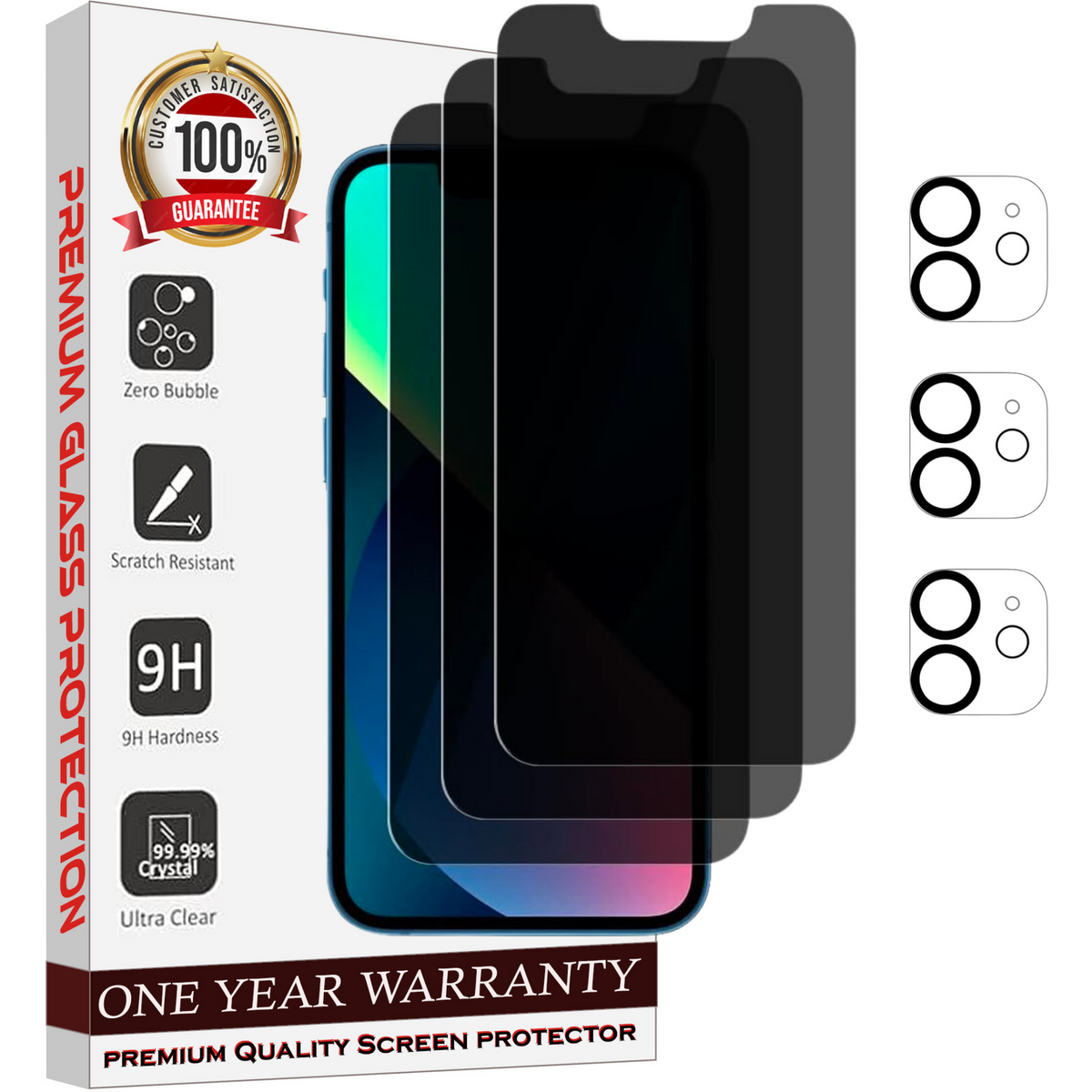 Entronix Anti-Spy Privacy Screen Protector & Camera Lens Protector Compatible with iPhone 12 - 6-Piece Combo