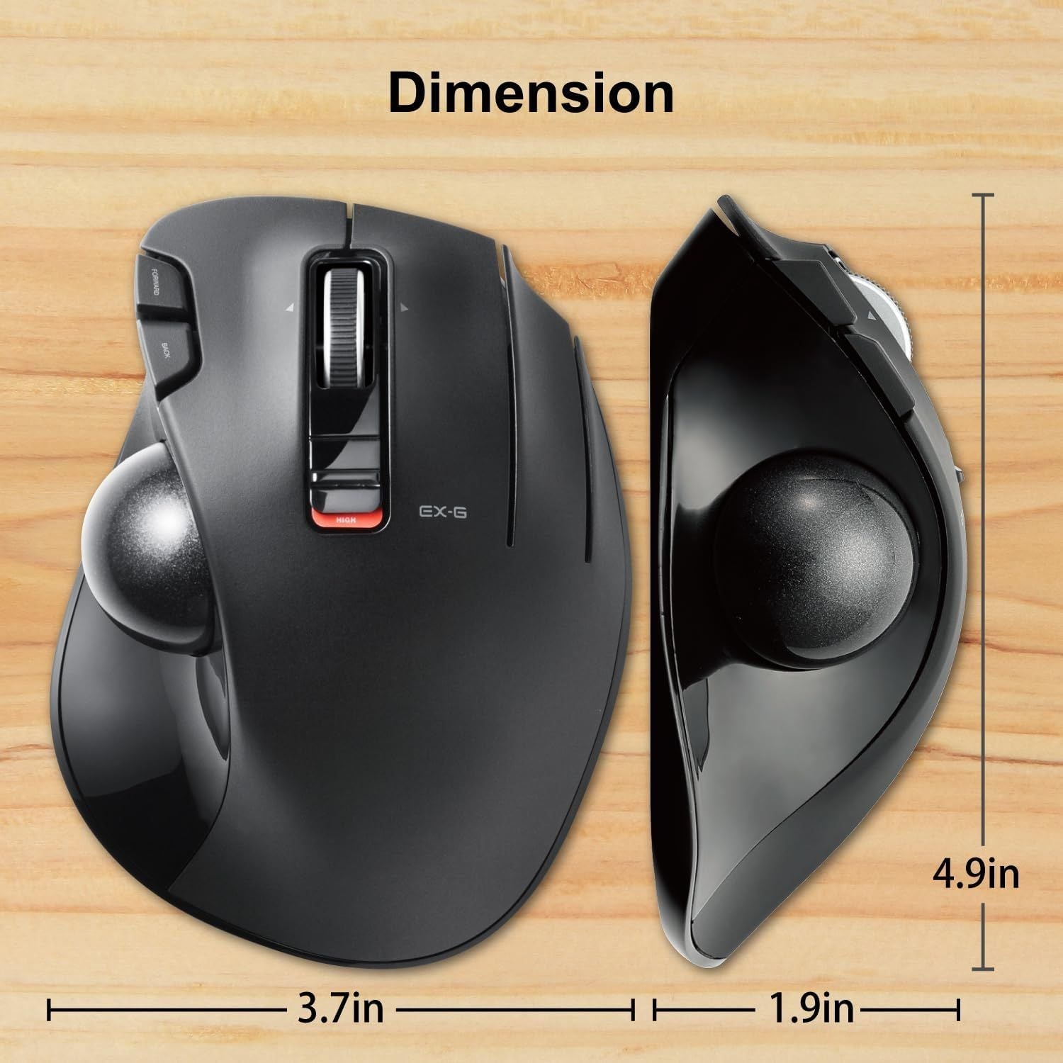 Trackball Mouse, 2.4GHz USB Wireless, Ergonomic Design, Thumb Control, Smooth Roller Ball, Optical Tracking, 6 Programmable Buttons, Tilt Scroll, Computer Mice for Laptop PC, Windows & Mac