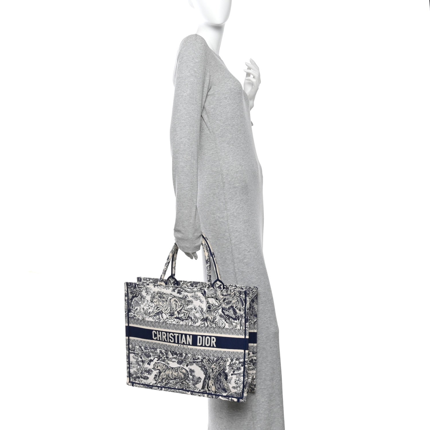 Canvas Embroidered Large Dioriviera Toile De Jouy Book Tote Blue