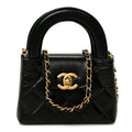 Shiny Aged Calfskin Quilted Mini Nano Kelly Shopper Black