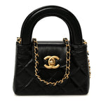 Shiny Aged Calfskin Quilted Mini Nano Kelly Shopper Black