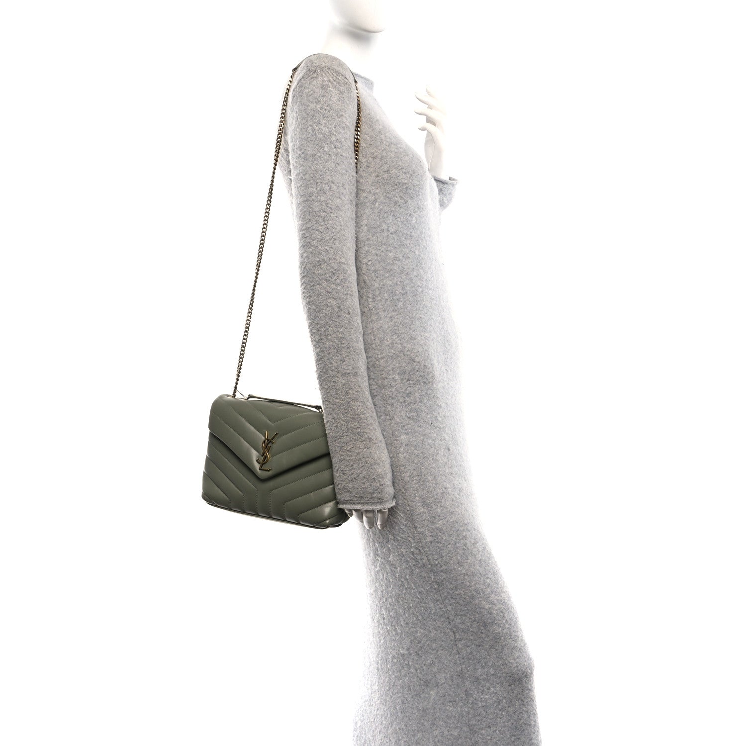 Calfskin Y Quilted Monogram Small Loulou Chain Satchel Light Sage