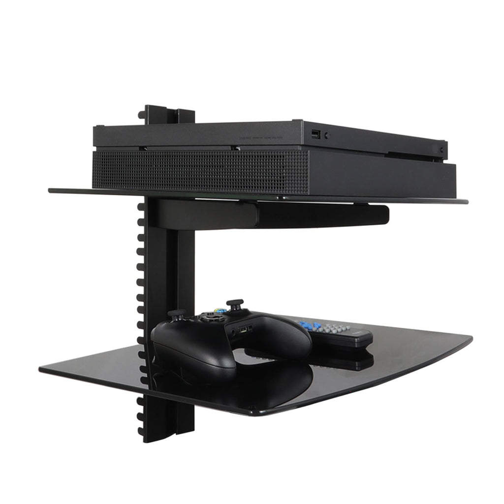 Tempered Glass Double Shelf Single Stud Wall Mount