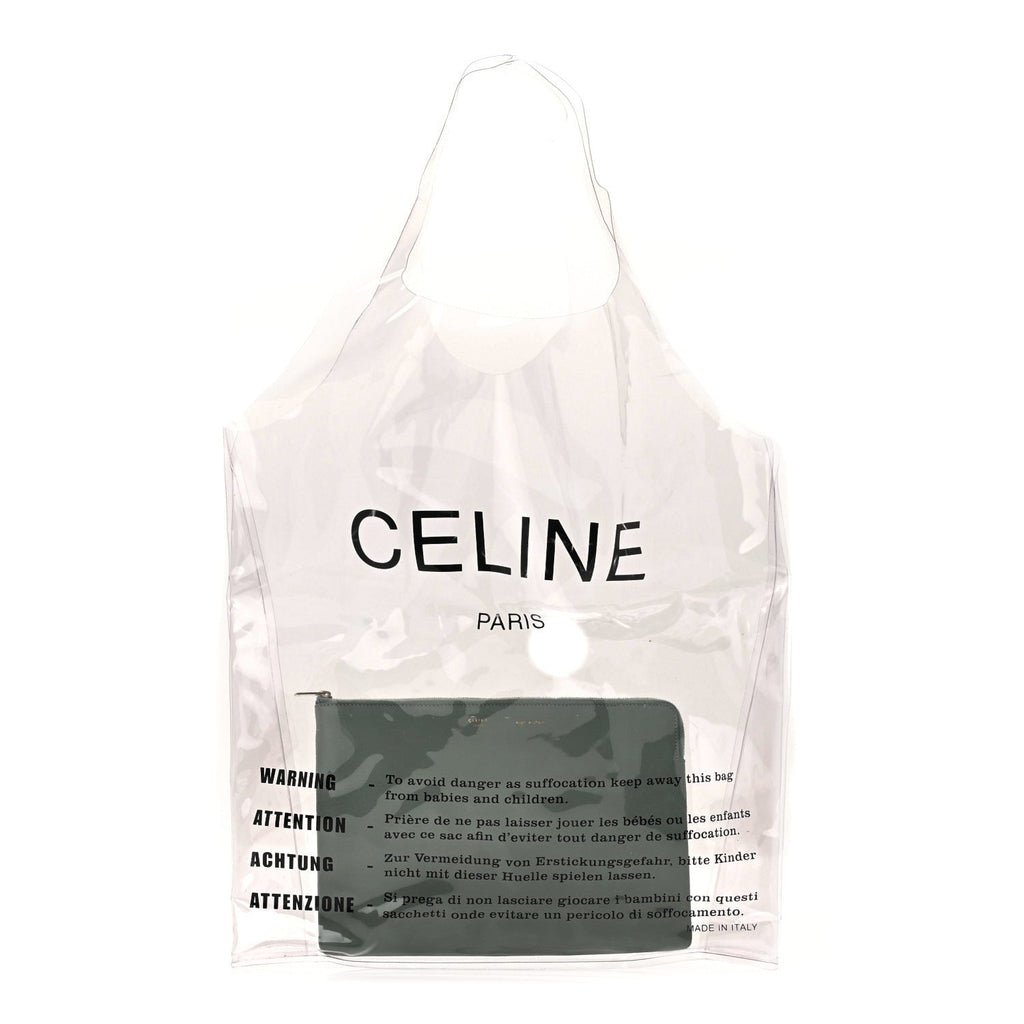 Plastic Bag with Cloudy Lambskin Solo Zip Pouch Clutch Celadon
