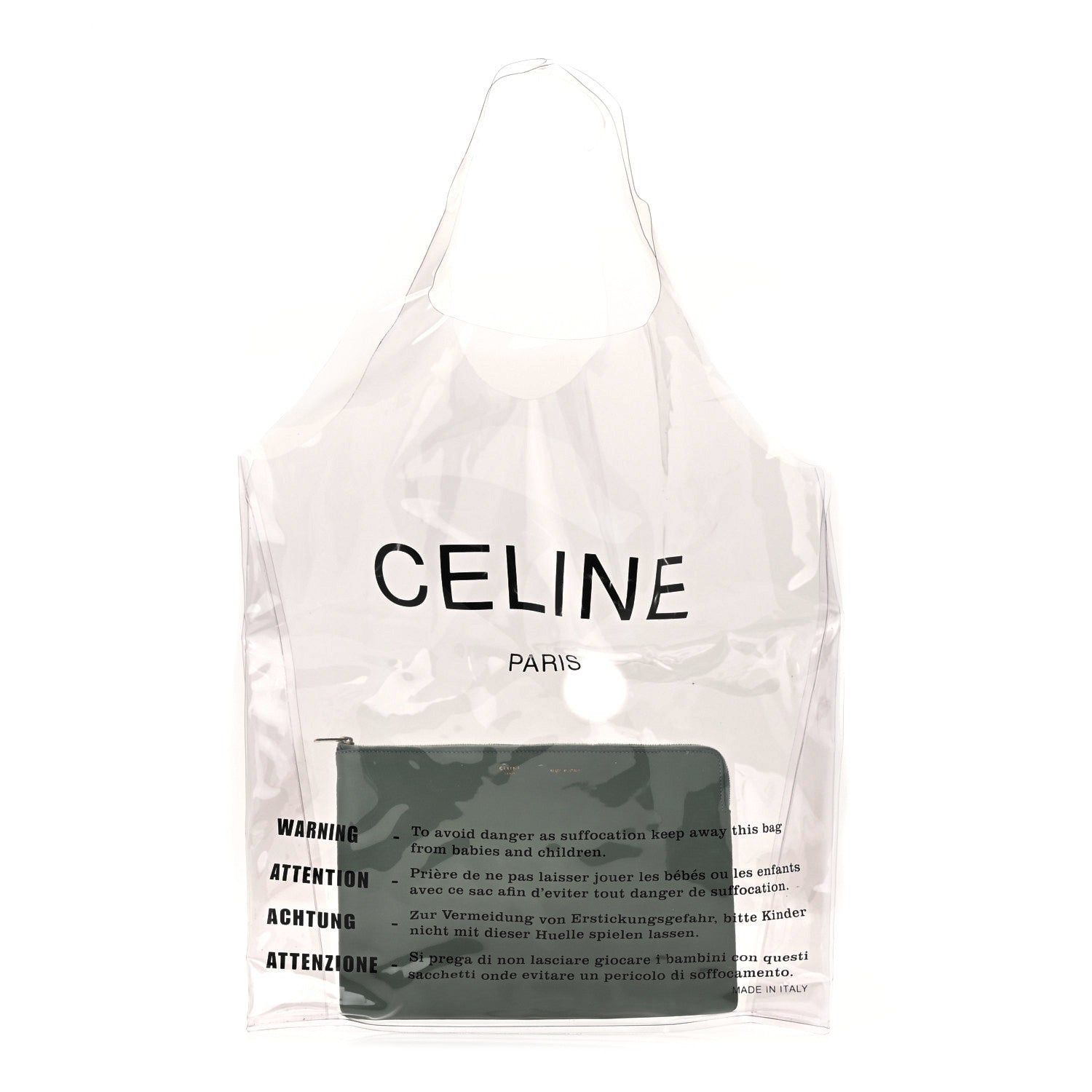 Plastic Bag with Cloudy Lambskin Solo Zip Pouch Clutch Celadon