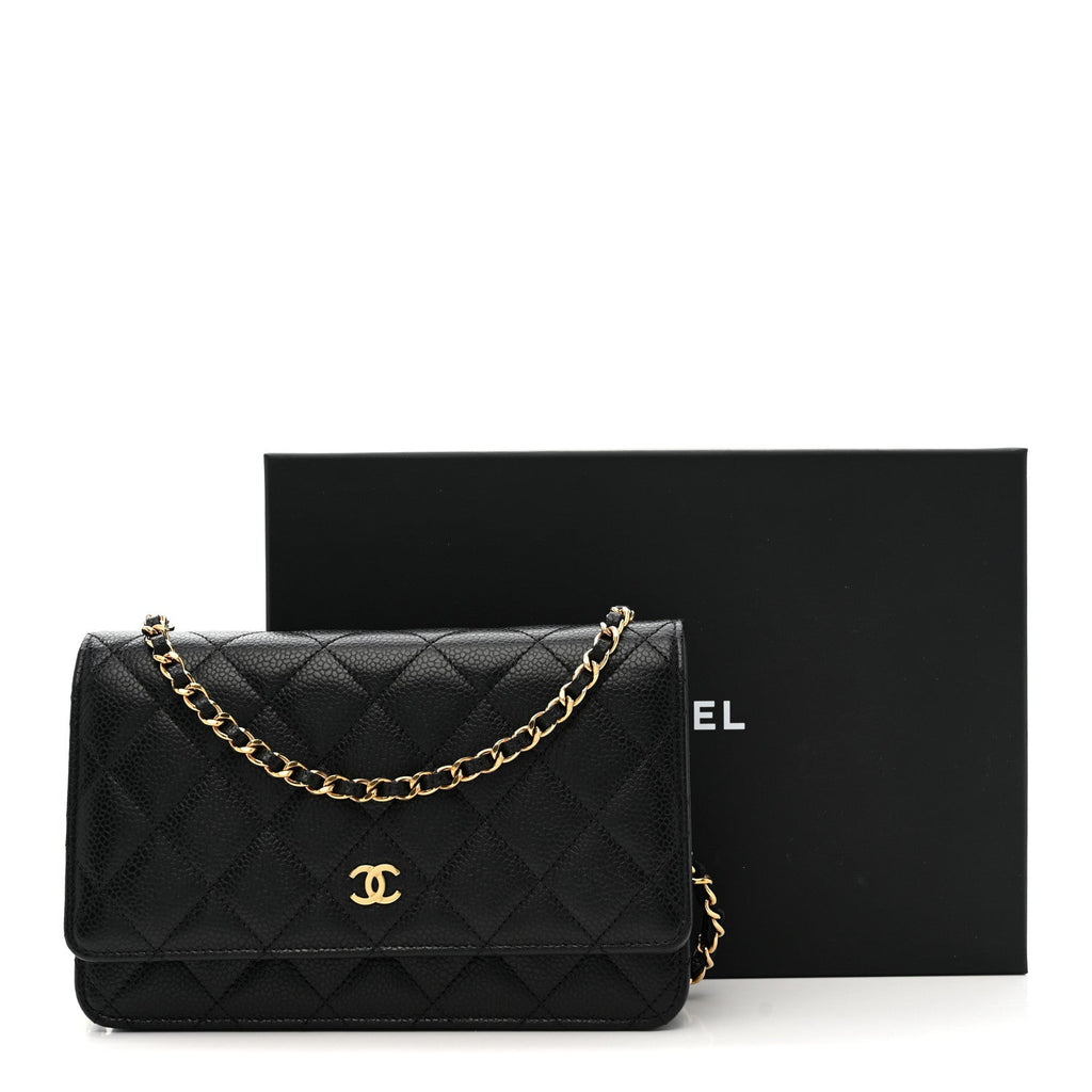 Caviar Quilted Wallet on Chain WOC Black