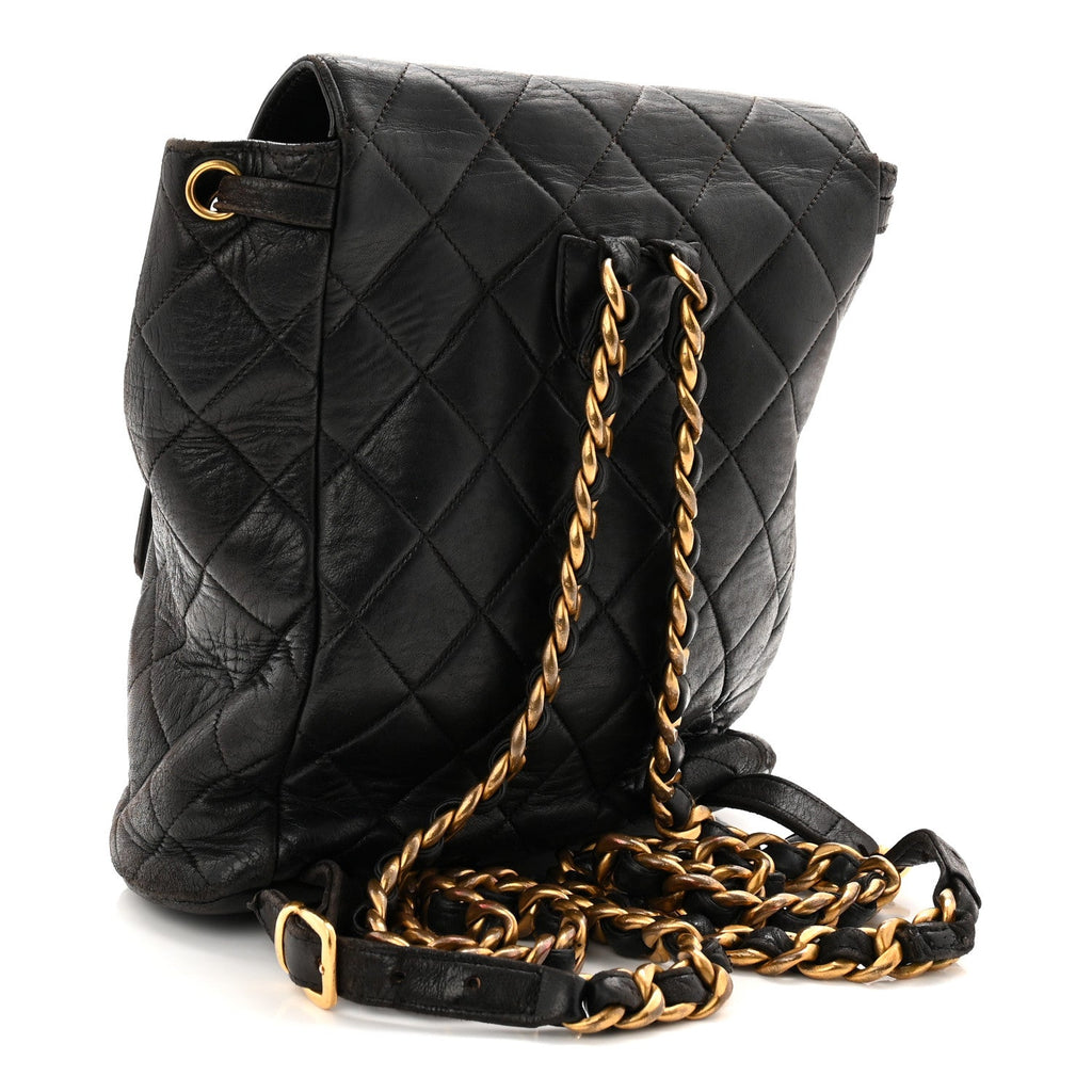 Lambskin Quilted Drawstring Backpack Black
