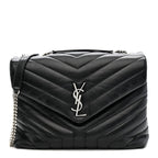 Calfskin Y Quilted Monogram Medium Loulou Chain Satchel Black