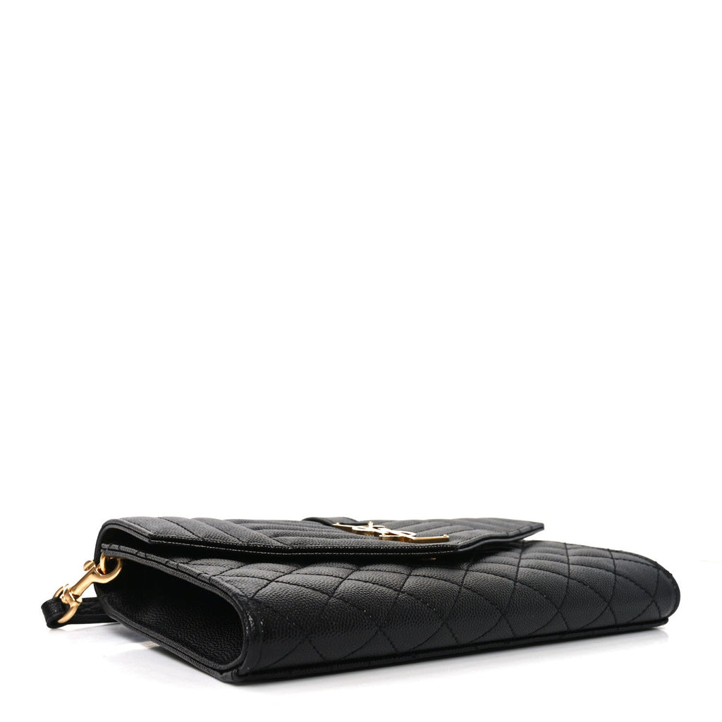 Grain De Poudre Textured Mixed Matelasse Triquilt Monogram Clutch Black