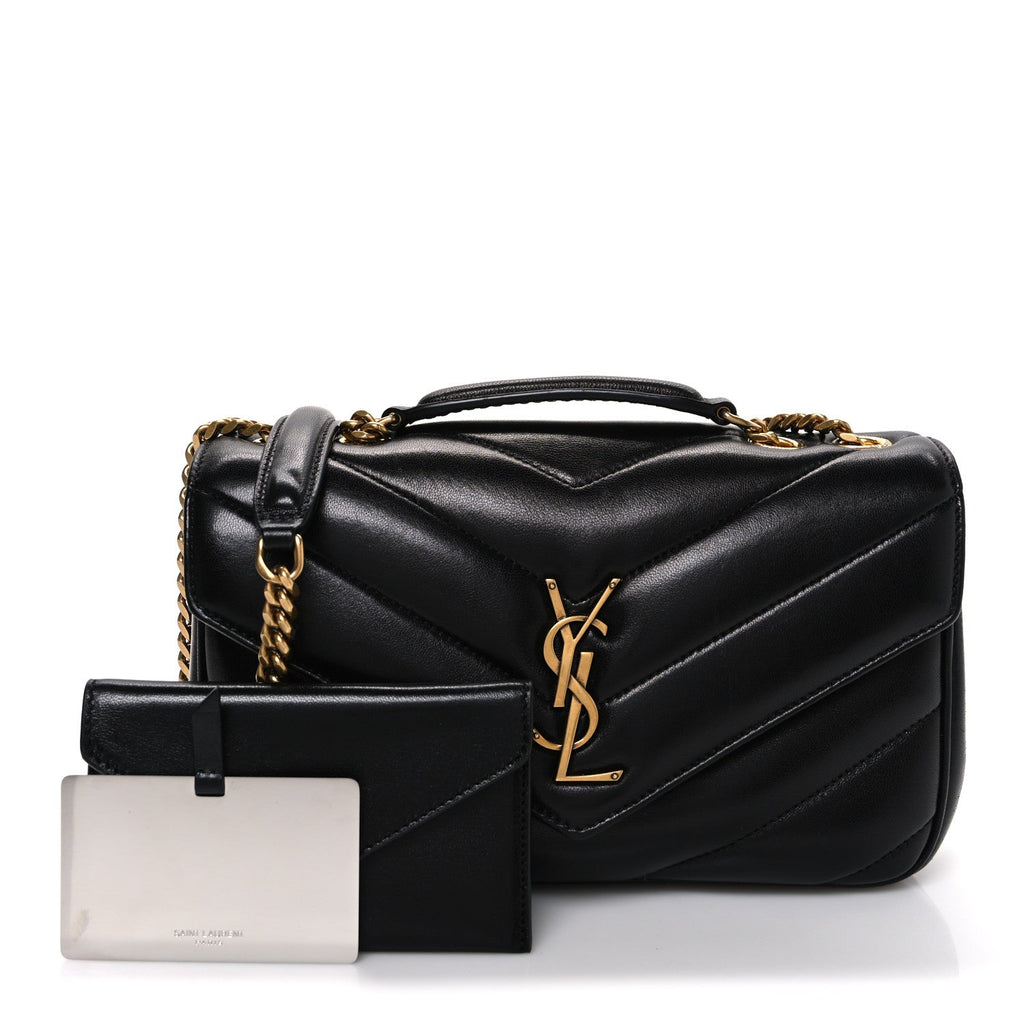 Lambskin Chevron Quilted Small Loulou Black
