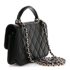 Lambskin Quilted Flap Phone Holder With Chain Black
